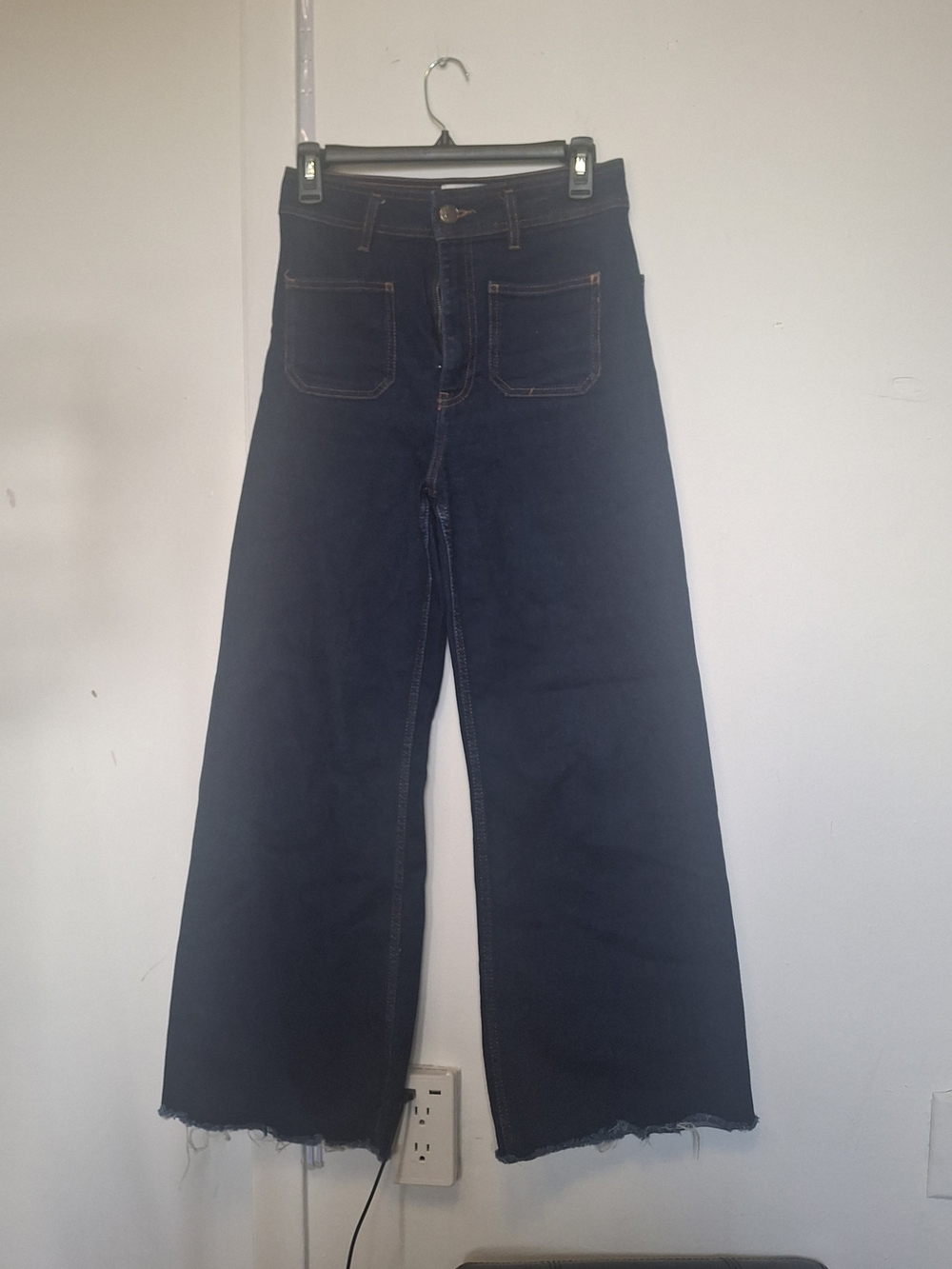 Zara Dark Navy Bootcut Jeans with Raw Hem